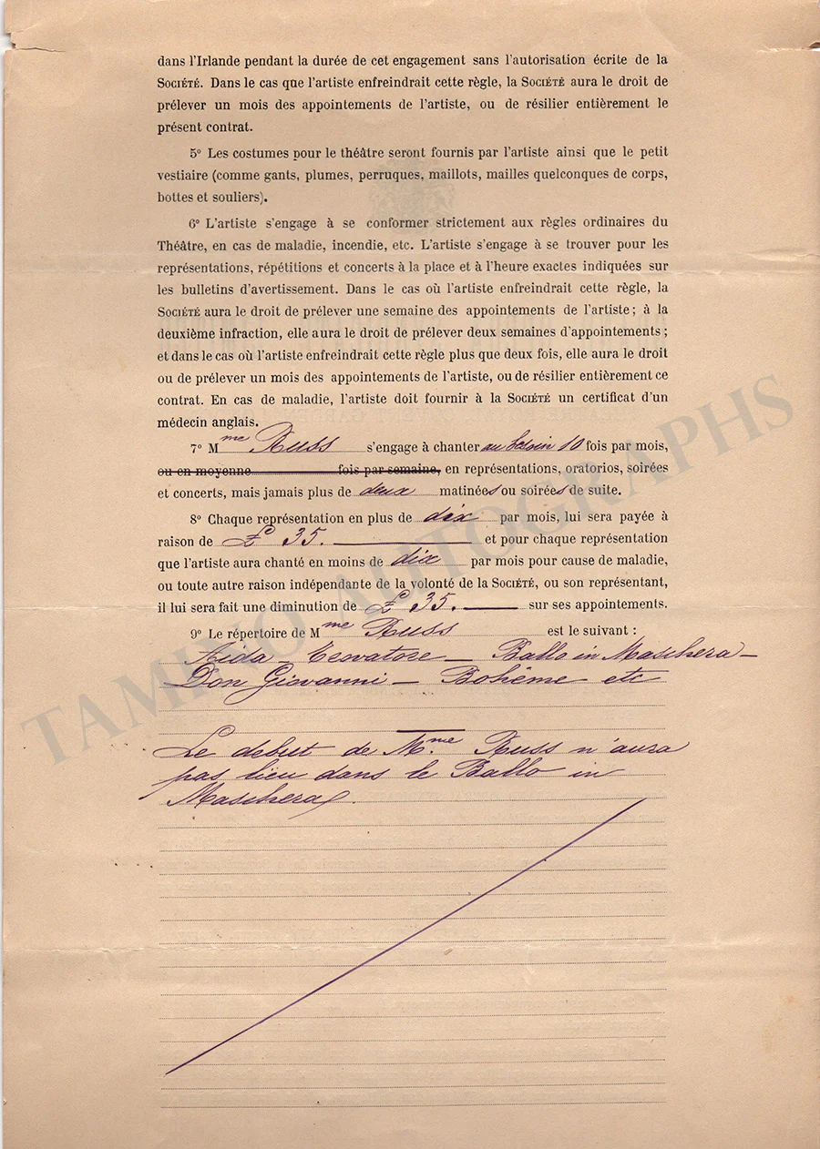 Russ, Giannina - Covent Garden Contract 1904 (NOT SIGNED) - Image 3