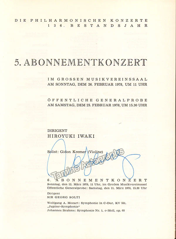 Kremer, Gidon - Signed Program Vienna 1978