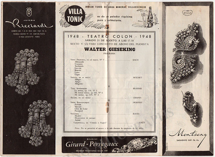 Gieseking, Walter - Signed Concert Program Buenos Aires 1948 - Image 3
