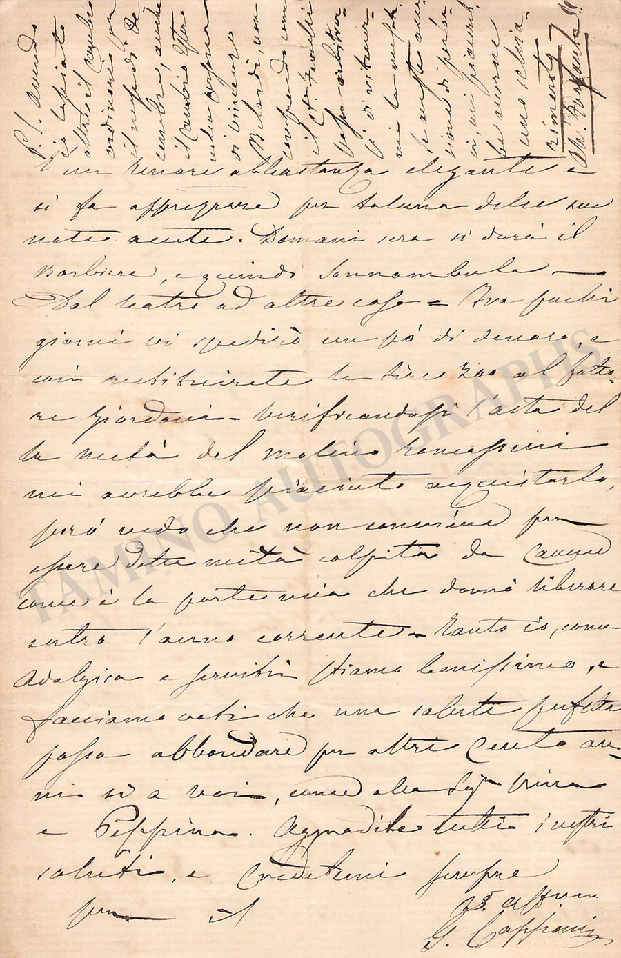 Capponi, Giuseppe - Autograph Letter Signed 1878 - Image 4