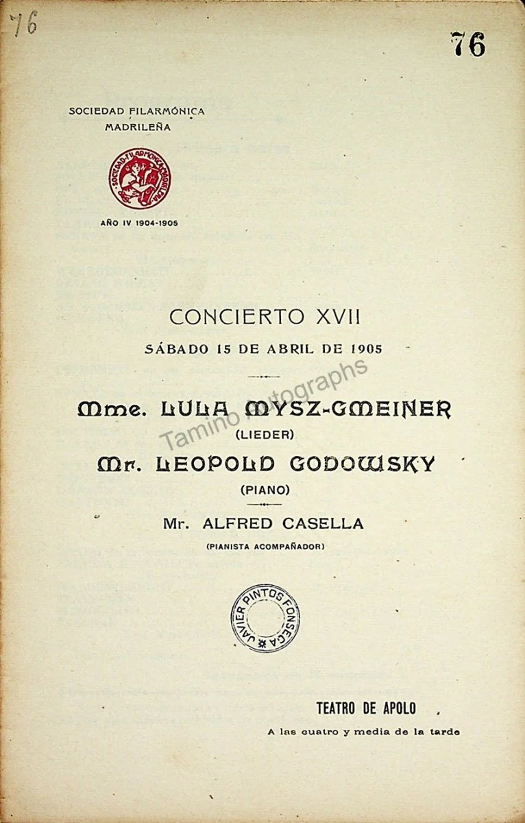 Godowsky, Leopold - Lot of 3 Programs Sociedad Filarmonica Madrid 1905
