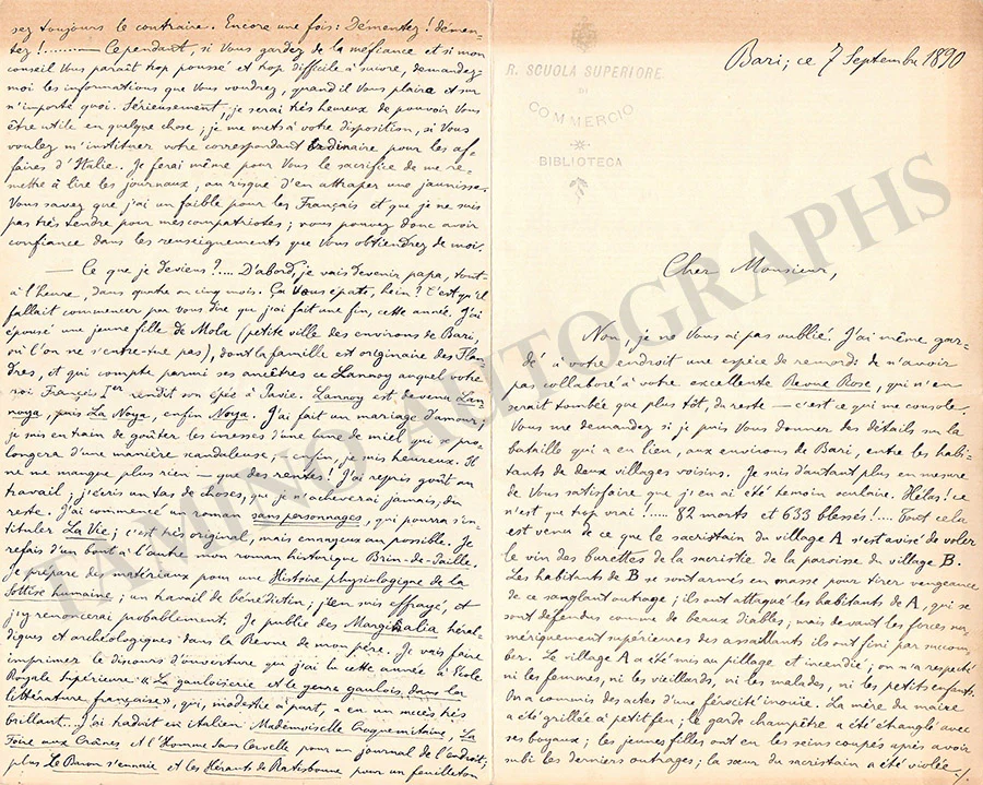 Di Crollalanza, Goffredo - Lot of 7 Autograph Letters 1886-1890 - Image 11