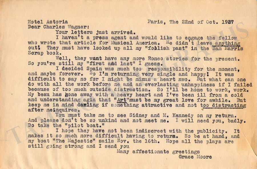 Moore, Grace - Autograph Letter Signed 1927 - Image 3