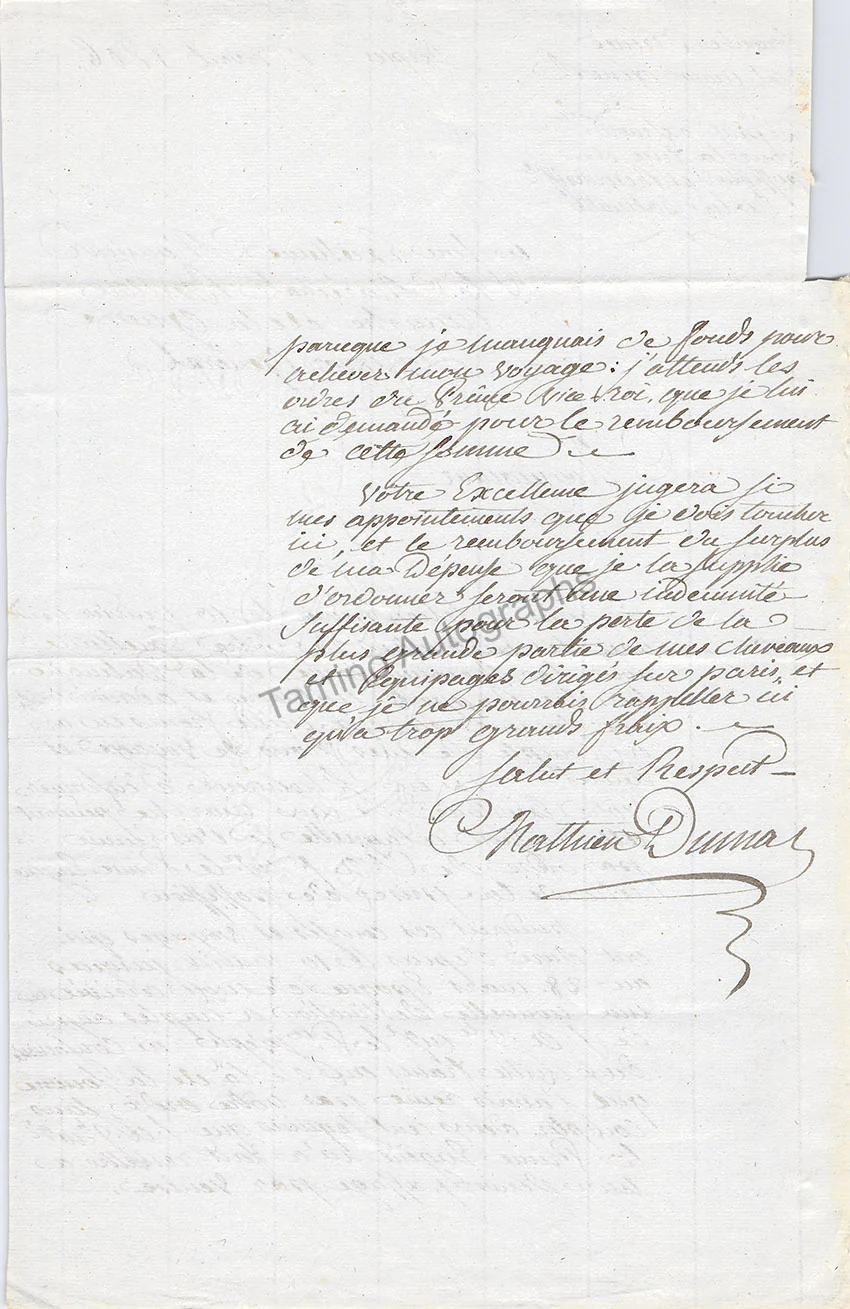 Dumas, Guillaume-Mathieu - Autograph Letter Signed & 2 Documents Signed - Image 2