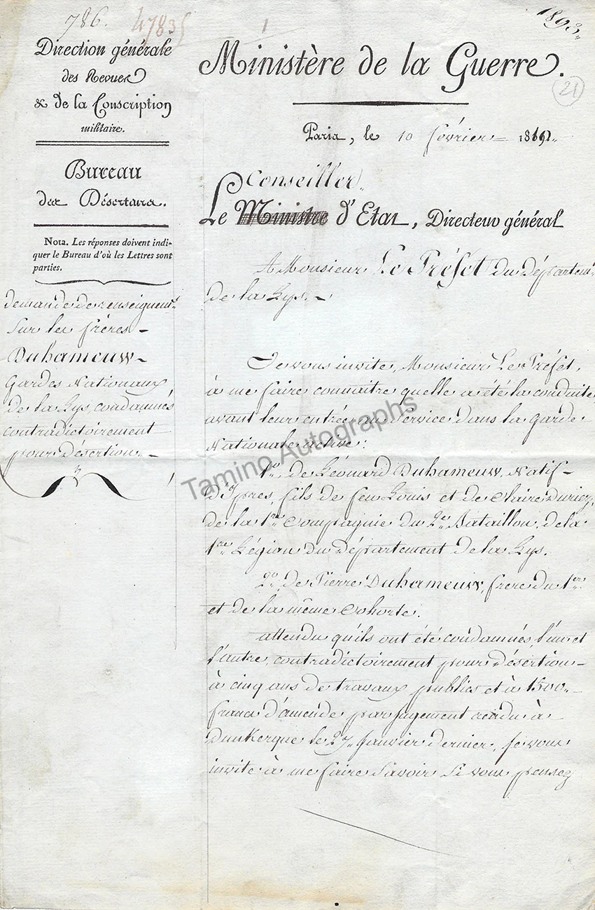 Dumas, Guillaume-Mathieu - Autograph Letter Signed & 2 Documents Signed - Image 3