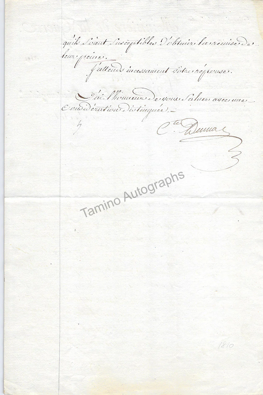 Dumas, Guillaume-Mathieu - Autograph Letter Signed & 2 Documents Signed - Image 4