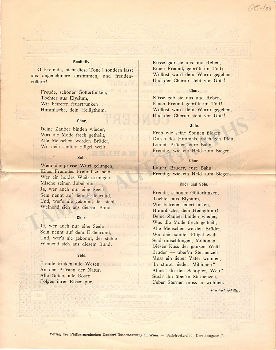 Mahler, Gustav - Concert Program Beethoven Symphony 9 1901 - Image 2