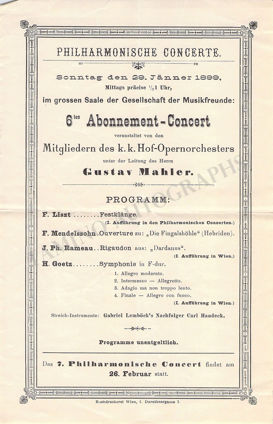 Mahler, Gustav - Unsigned Concert Programs 1899-1910 (Various Options) - Image 11