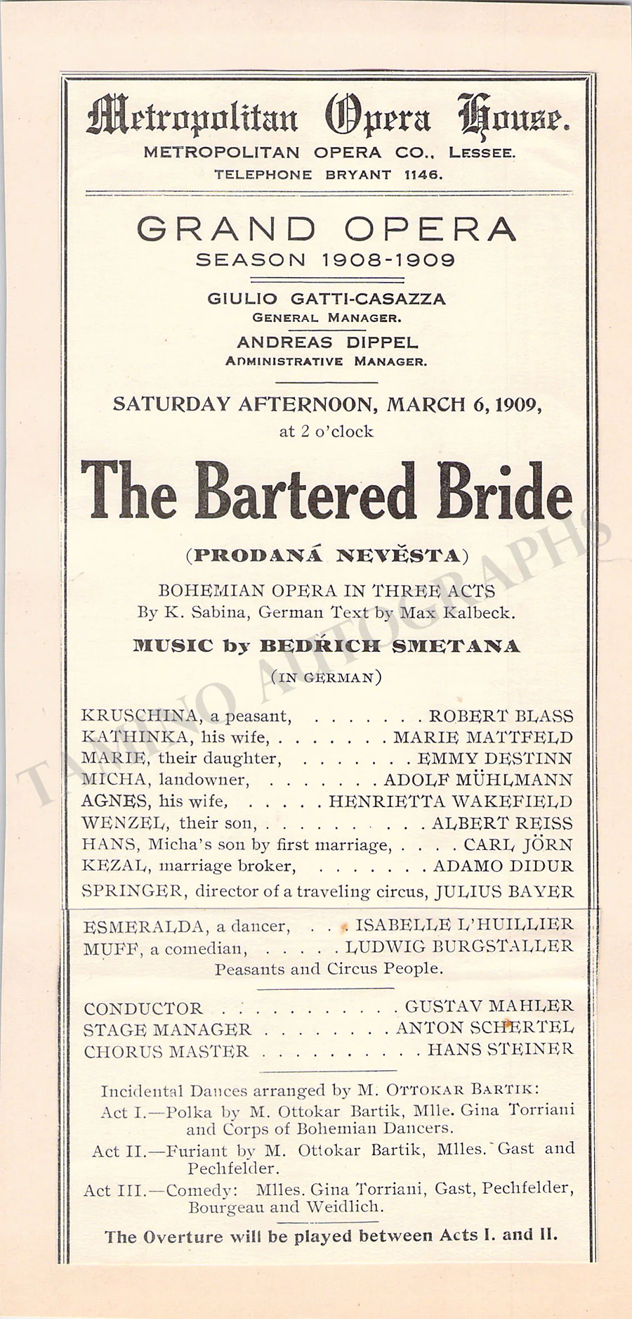 Mahler, Gustav - Unsigned Metropolitan Opera Program Clips - Image 4