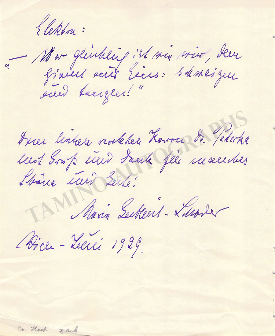 Gutheil-Schoder, Marie - Autograph Note Signed
