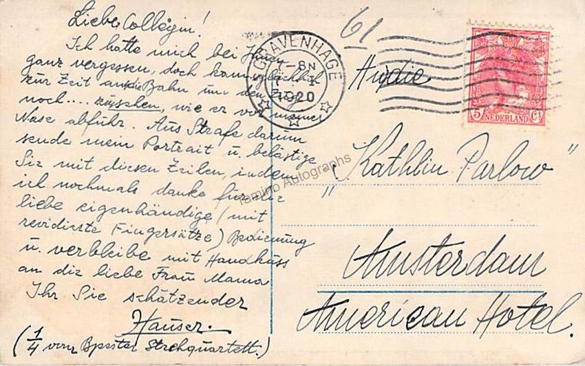 Hauser, Emil - Autograph Note Signed on Photograph