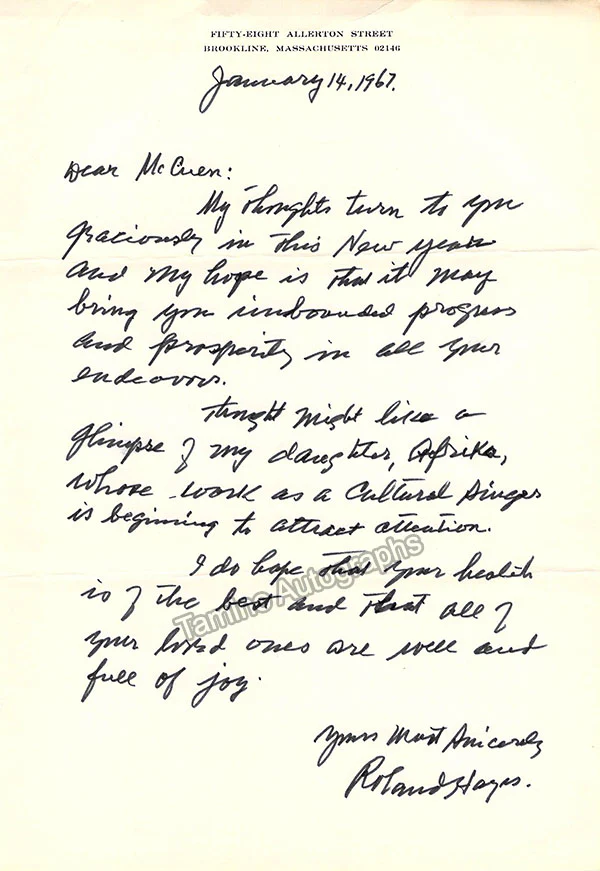 Hayes, Roland - Lot of 2 Autograph Letters Signed + Photo + Promotional Playbill of Afrika Hayes