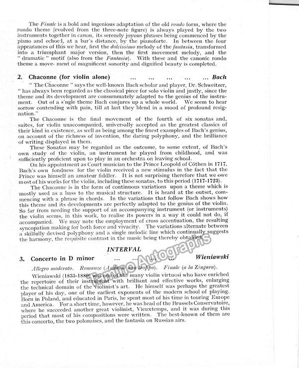 Heifetz, Jascha - Signed Program 1936 - Image 3