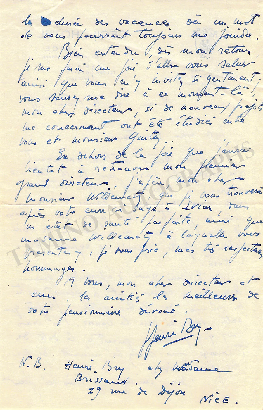 Bry, Henri - Set of 3 Autograph Letters Signed & Personal Card - Image 4
