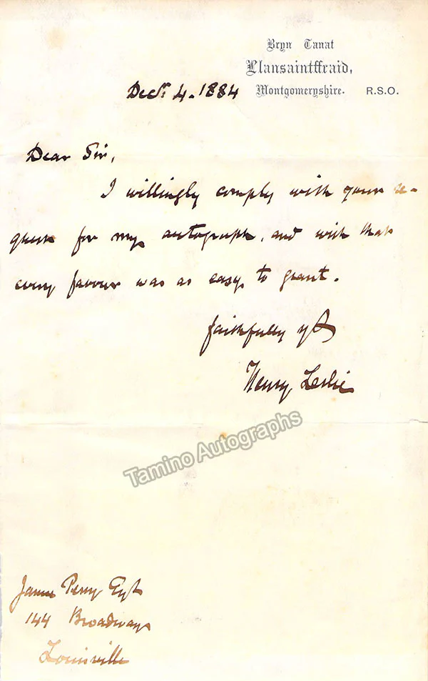 Leslie, Henry David - Autograph Note Signed 1884