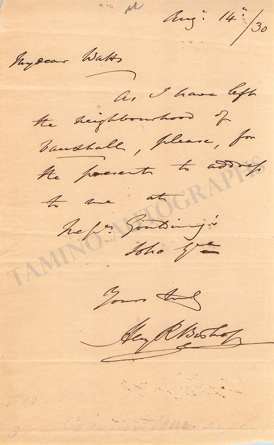 Bishop, Henry Rowley - Autograph Note Signed 1930