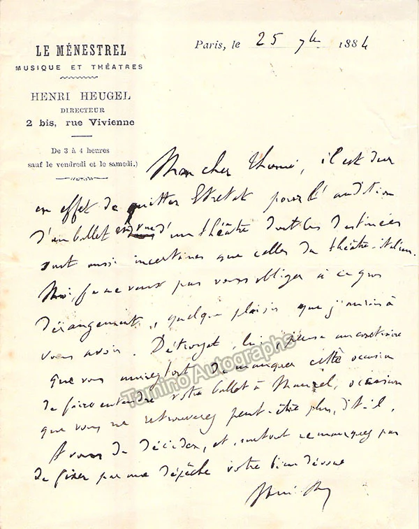 Heugel, Henri - Autograph Letter Signed