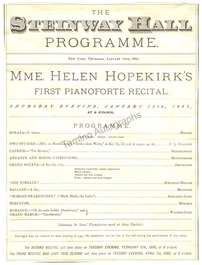 Hopekirk, Helen - Concert Program Clip 1885