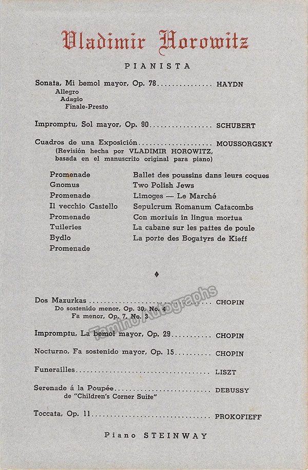 Horowitz, Vladimir - Signed Program Havana 1949 - Image 2