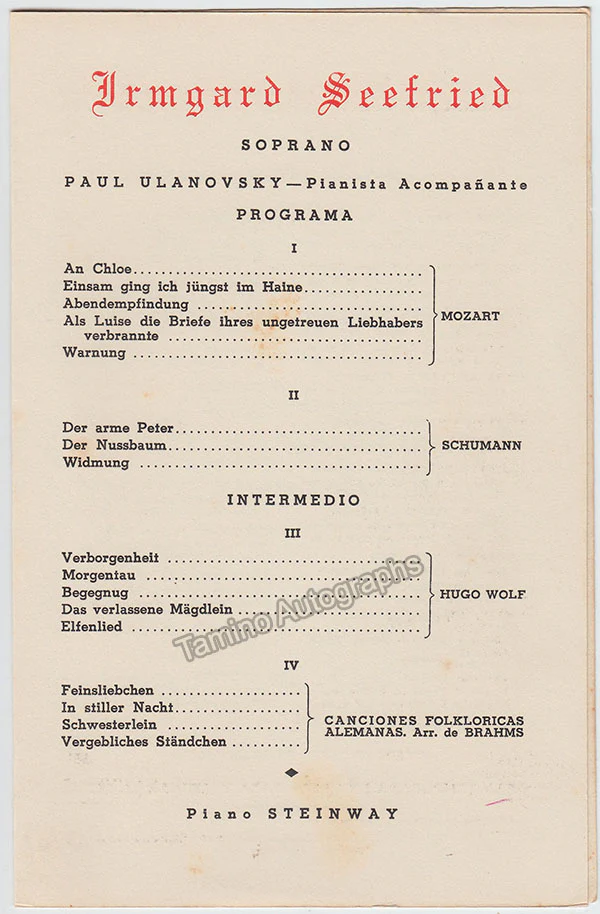 Seefried, Irmgard - Signed Program Havana 1953 - Image 2