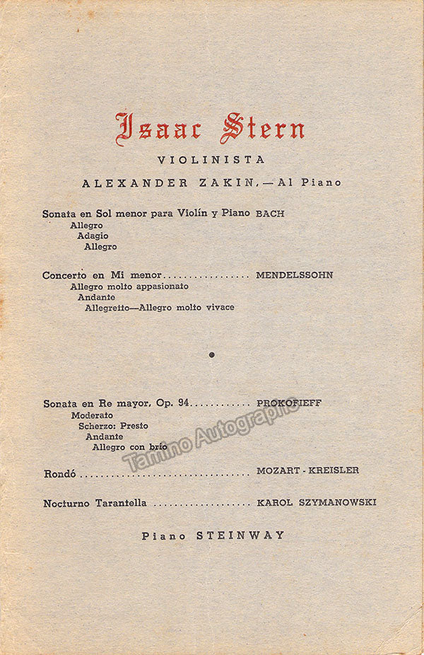 Stern, Isaac - Signed Program Havana 1949 - Image 2