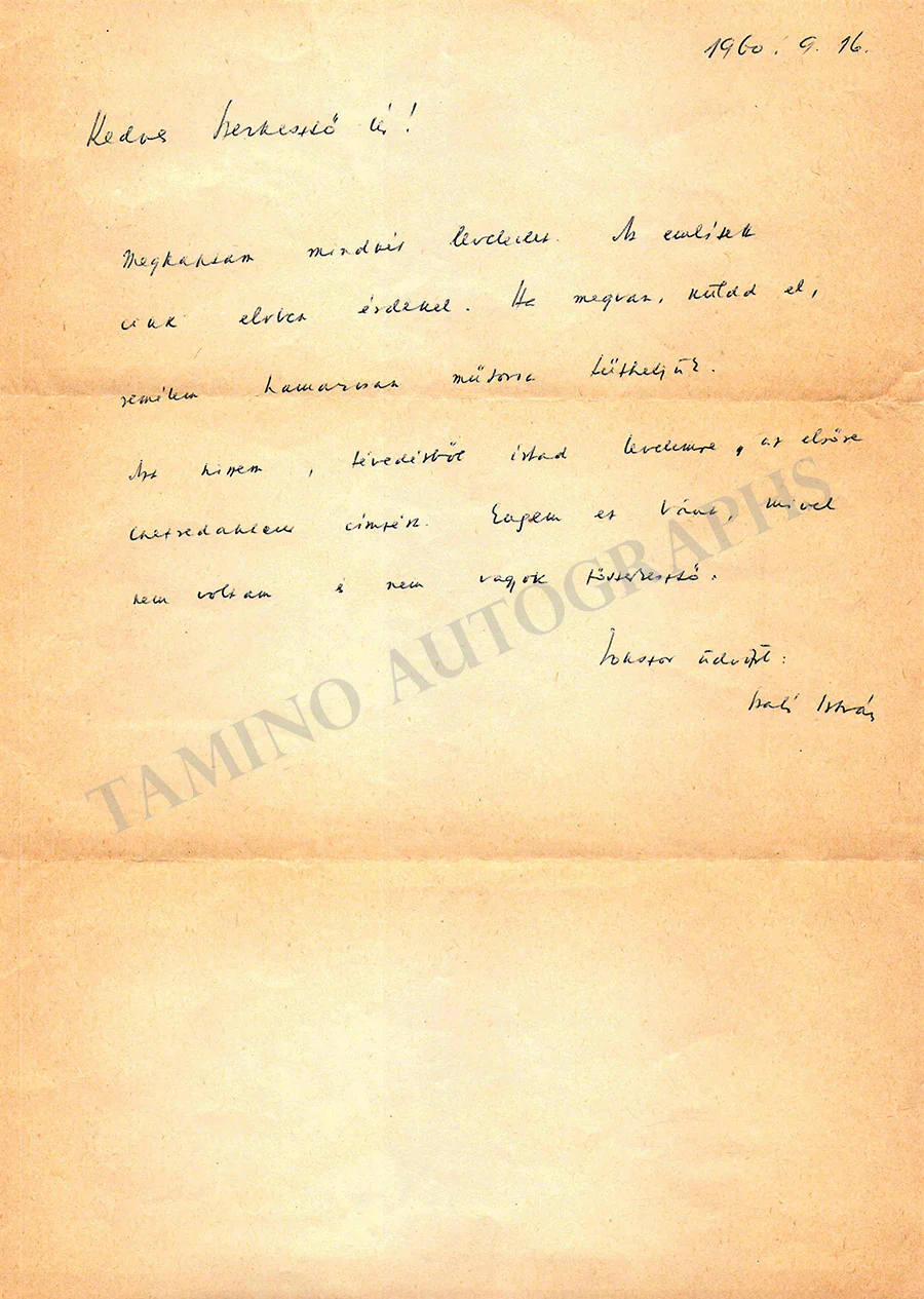 Szabo, Istvan - Autograph Note Signed 1960