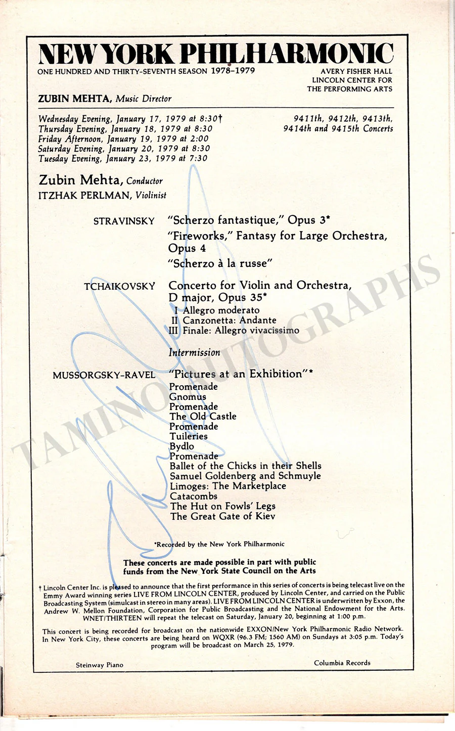 Perlman, Itzhak - Signed Concert Programs (Various Options) - Image 3