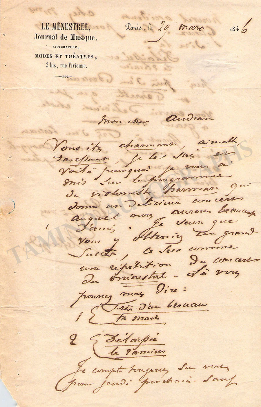 Heugel, Jacques-Leopold - Set of 3 Autograph Letters Signed - Image 4