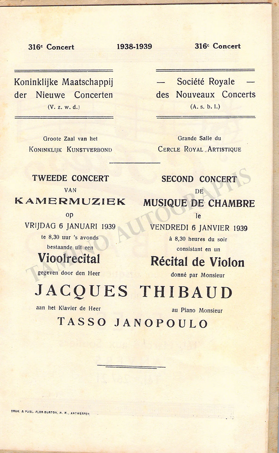 Thibaud, Jacques - Signed Program 1939 - Image 3