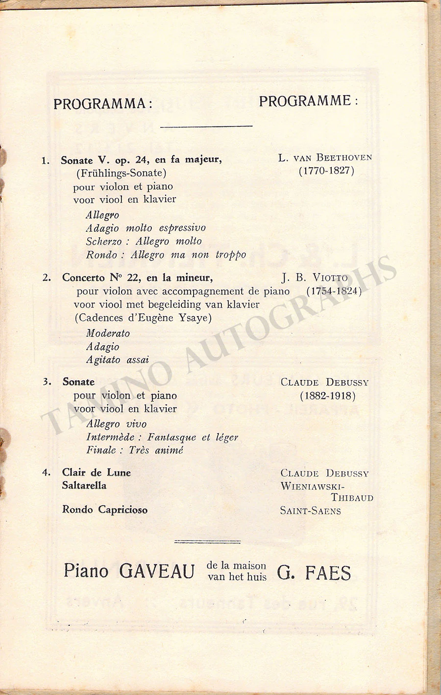 Thibaud, Jacques - Signed Program 1939 - Image 4