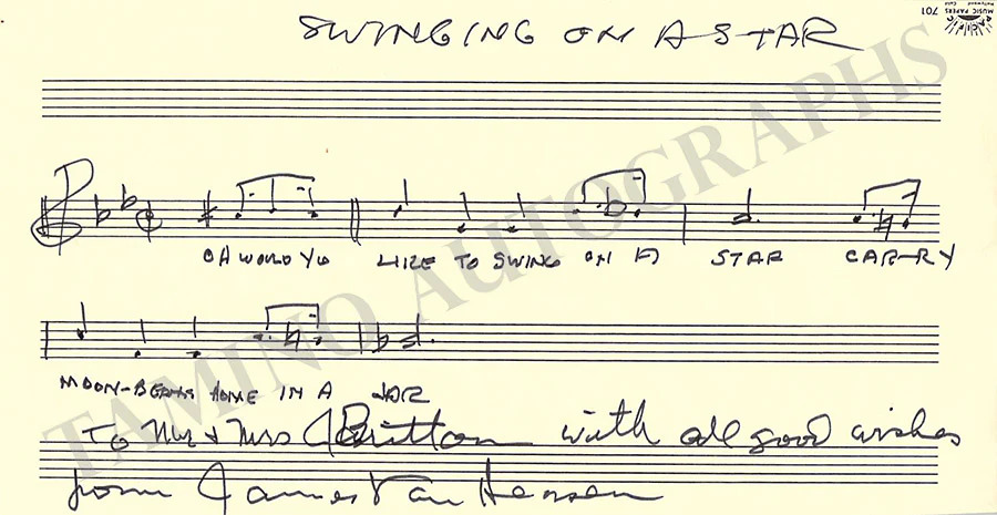 Van Heusen, James - Autograph Music Quote Signed