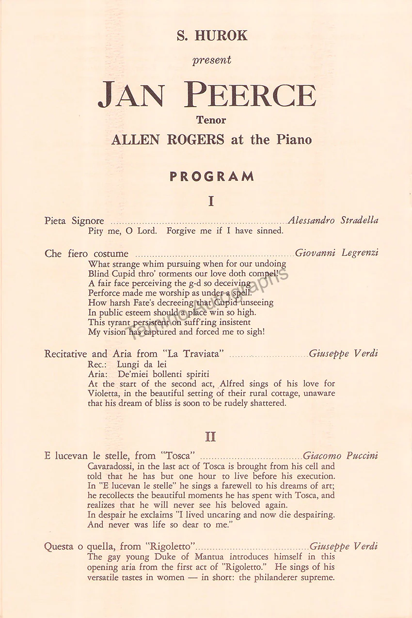 Peerce, Jan - Signed Program 1969 - Image 2
