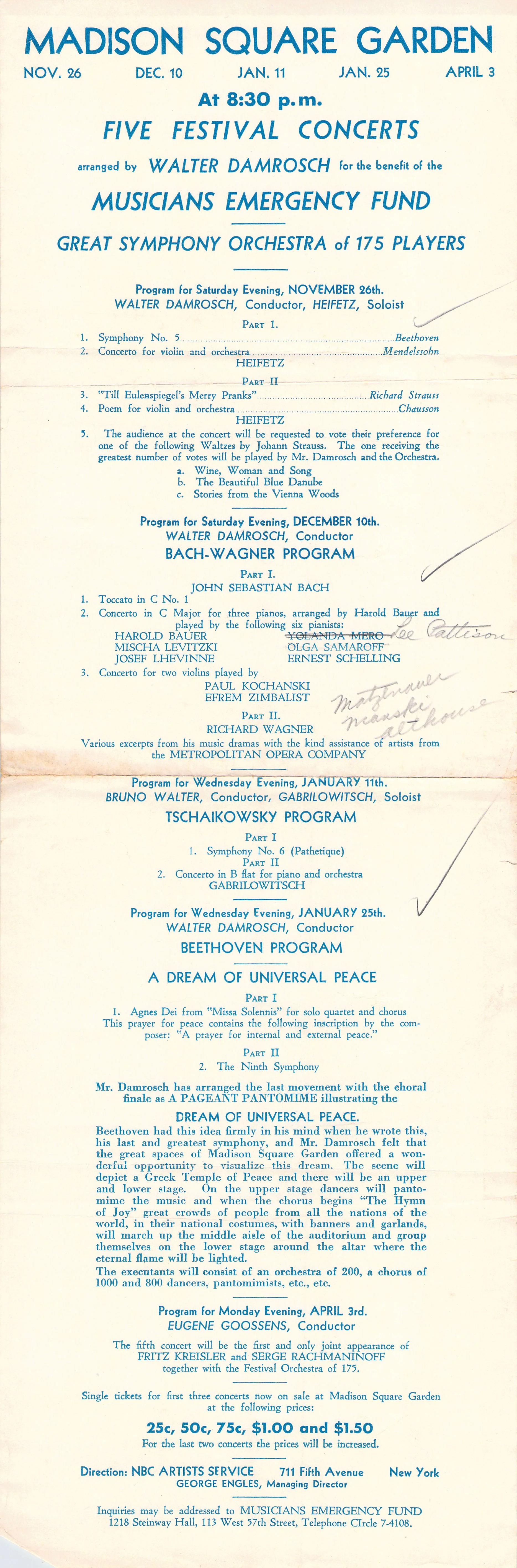 Heifetz, Jascha - Concert Playbill 1933