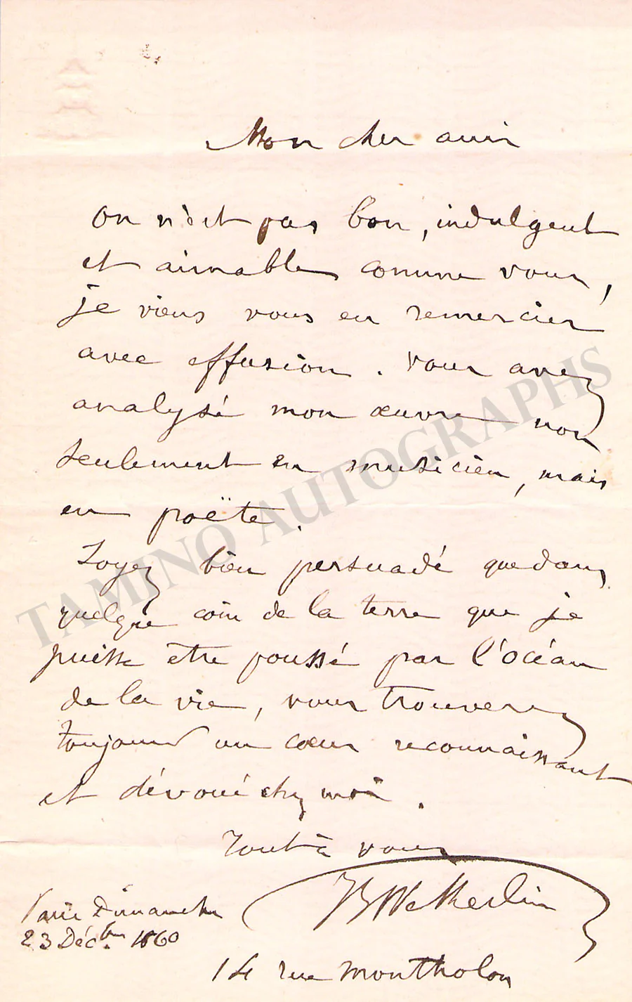 Weckerlin, Jean-Baptiste - Set of 4 Autograph Letters Signed