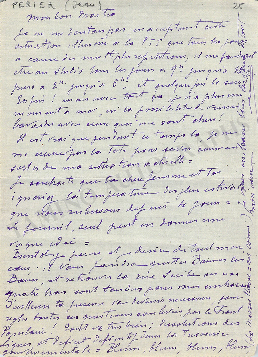 Perier, Jean - Autograph Letter Signed