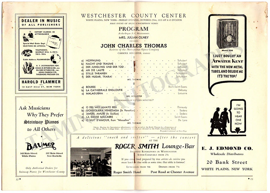Thomas, John Charles - Signed Program New York 1935 - Image 2