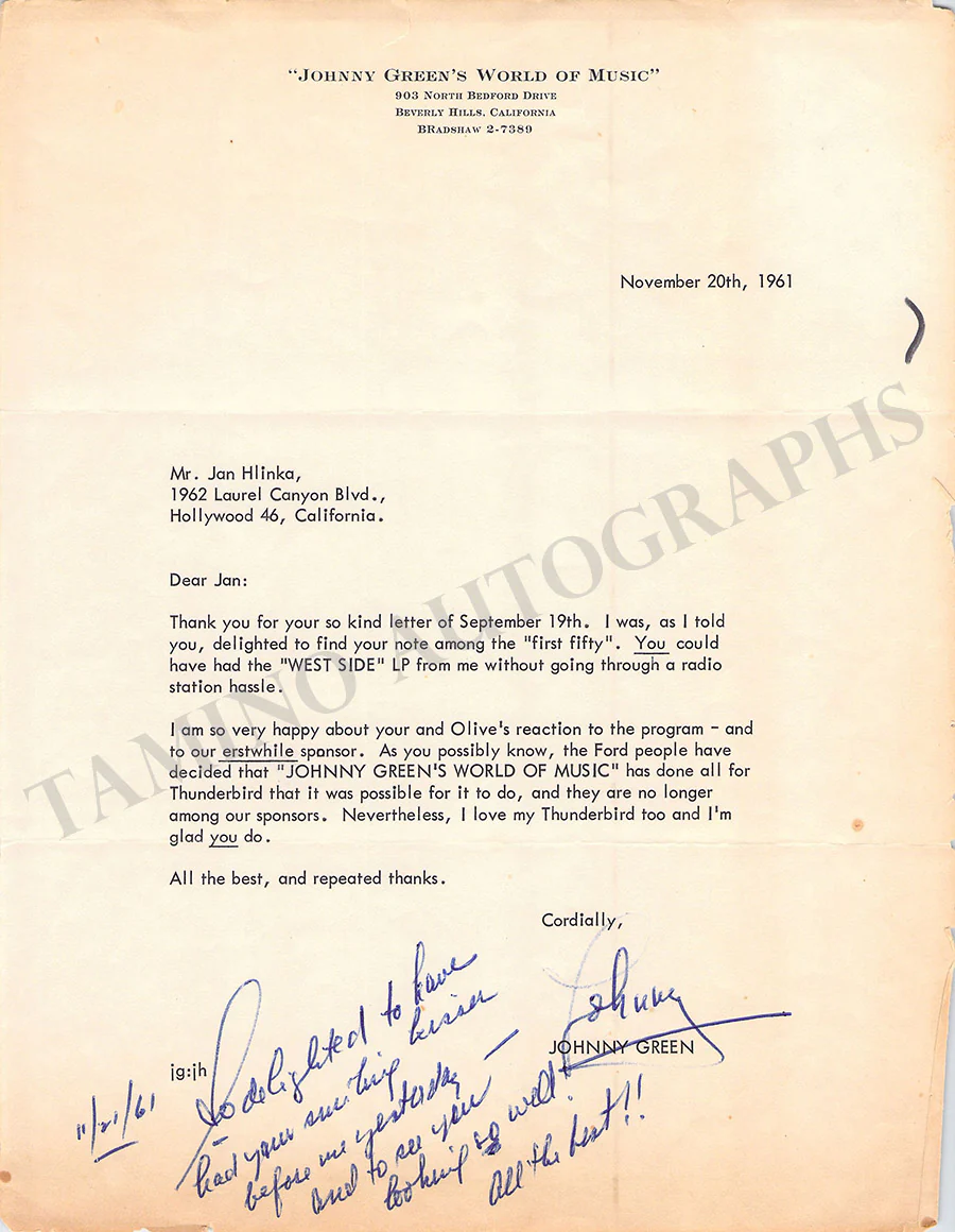 Green, John - Collection of Autograph & Typed Letters Signed - Image 2