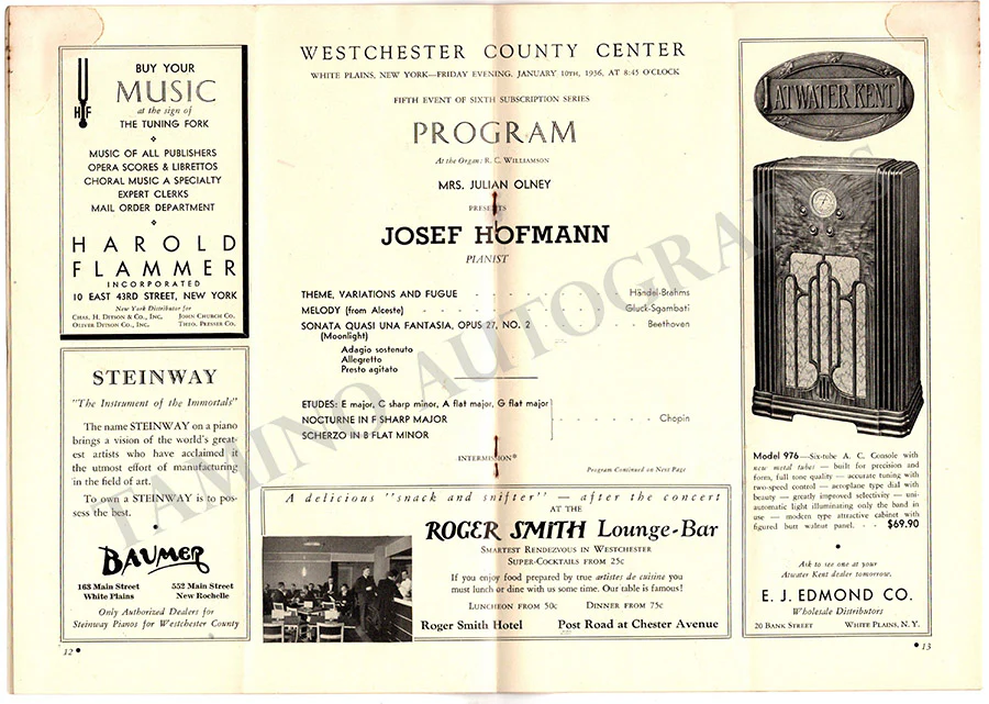 Hofmann, Josef - Signed Program New York 1936 - Image 2