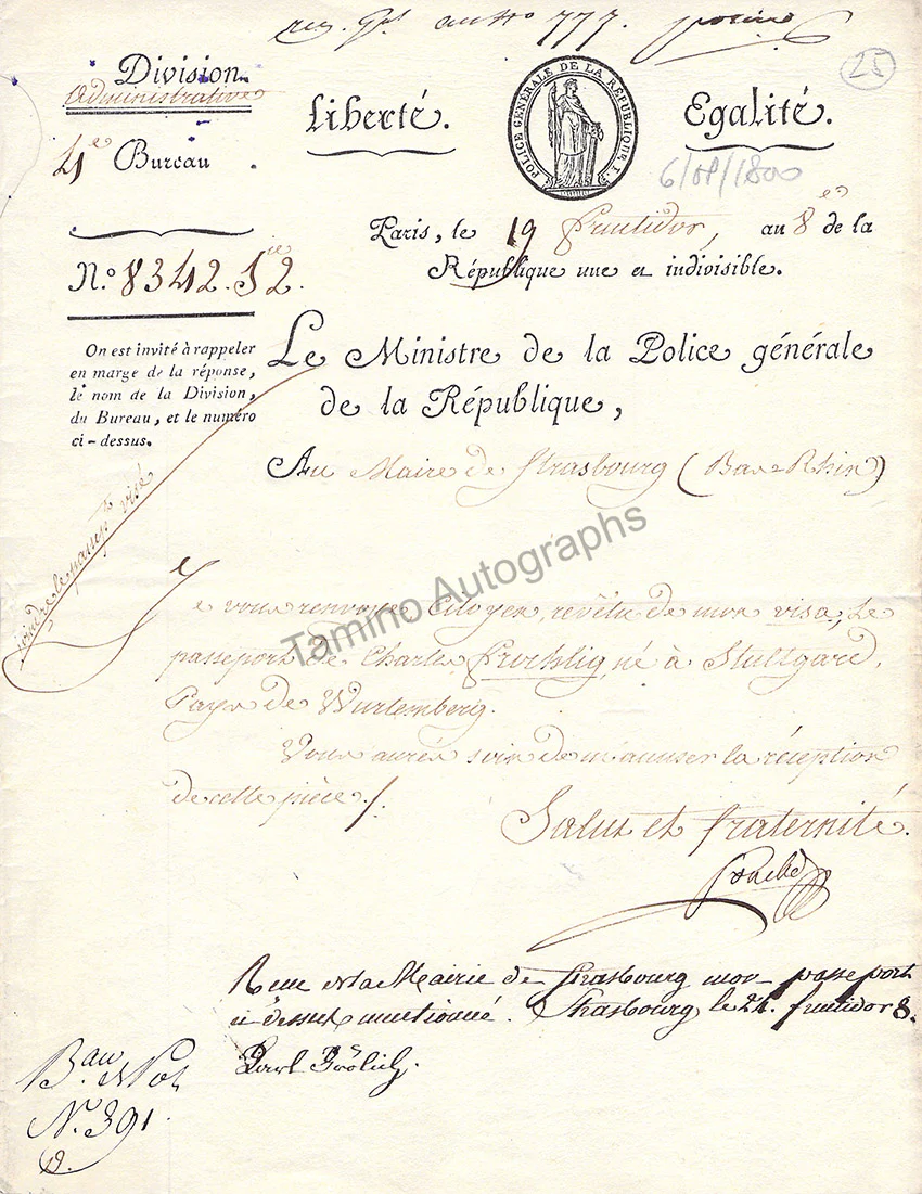 Fouche, Joseph - Set of 4 Documents Signed