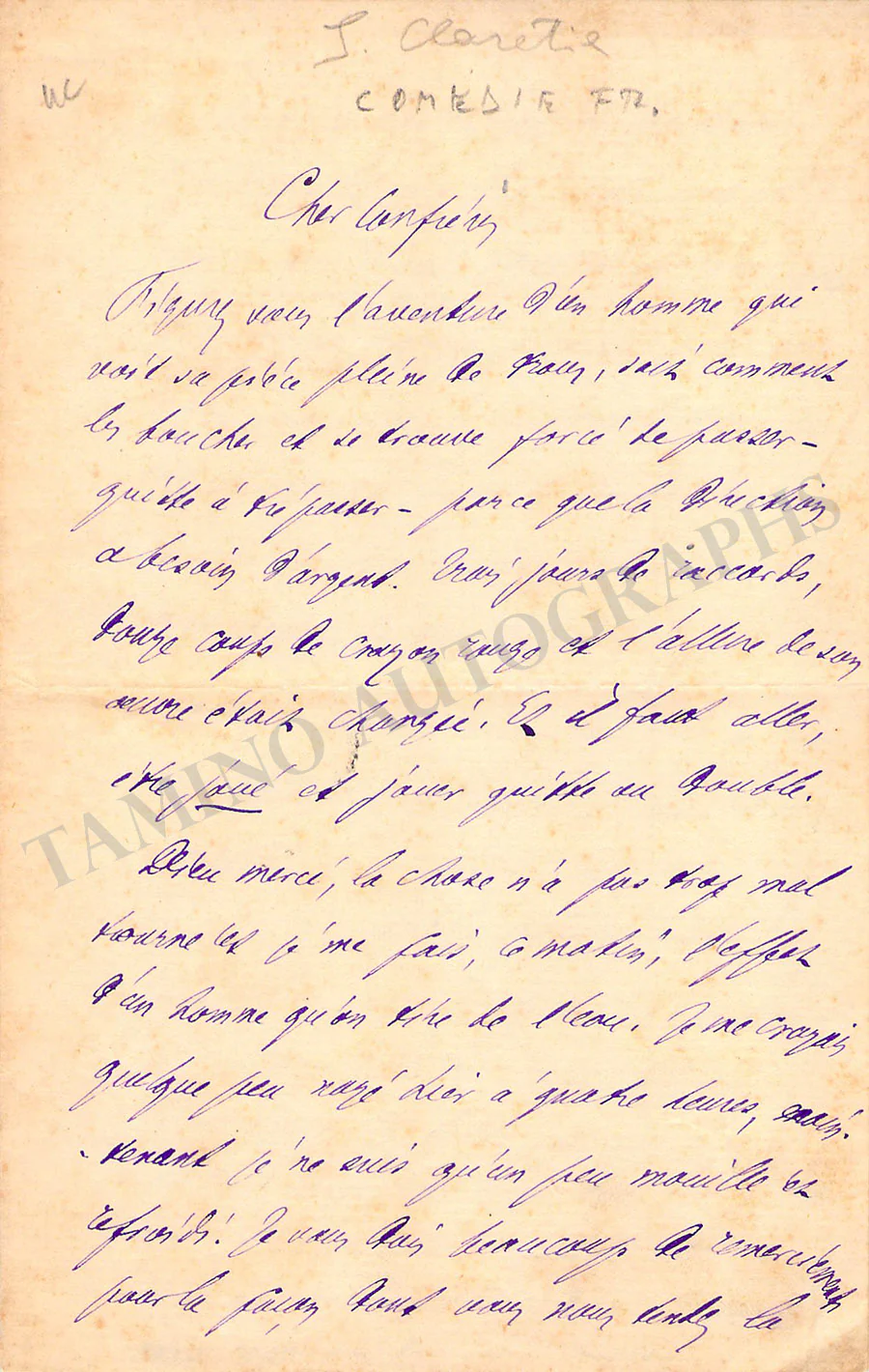 Claretie, Jules - Autograph letter Signed