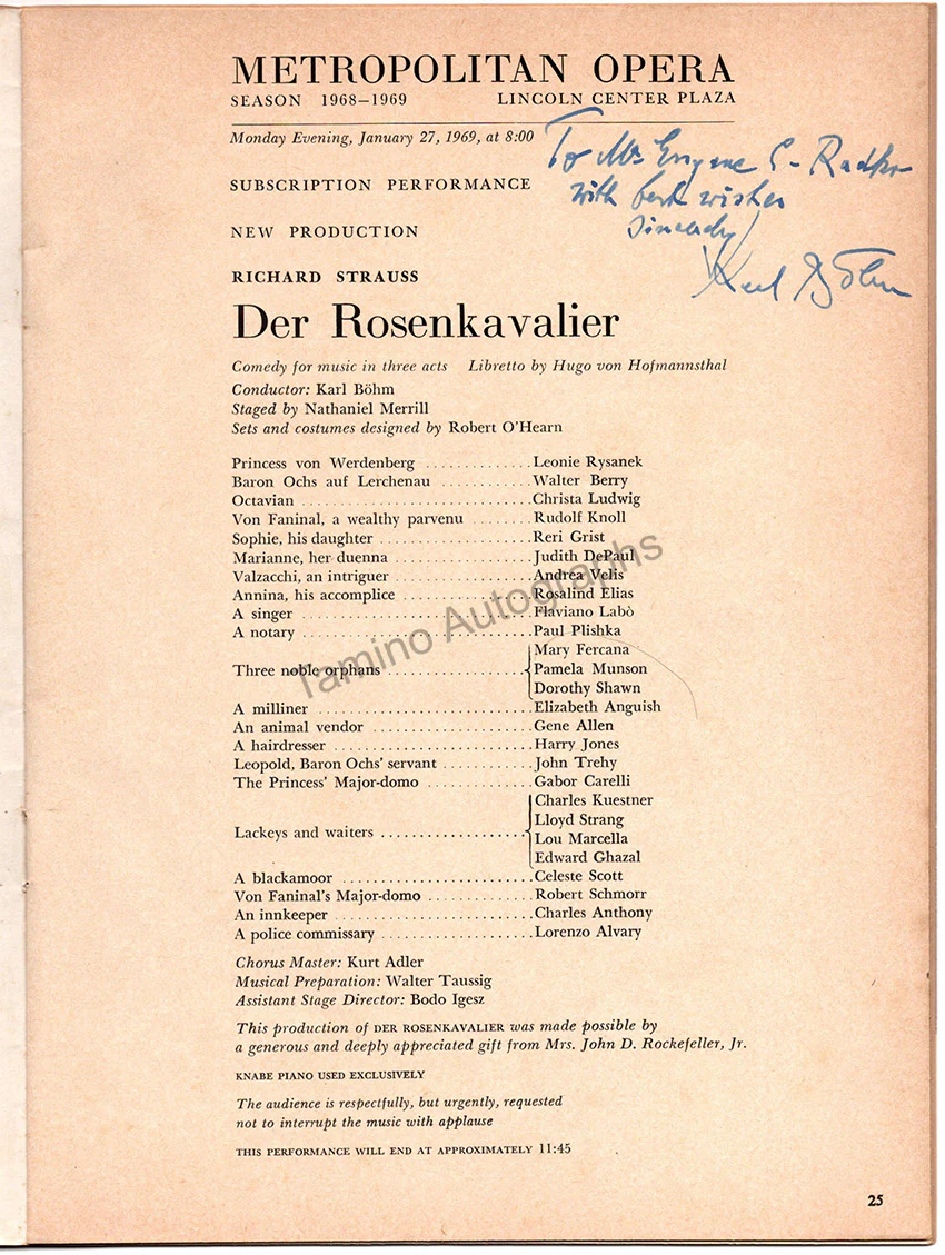 Bohm, Karl - Bing, Rudolf - Double Signed Program Der Rosenkavalier 1969 - Image 2