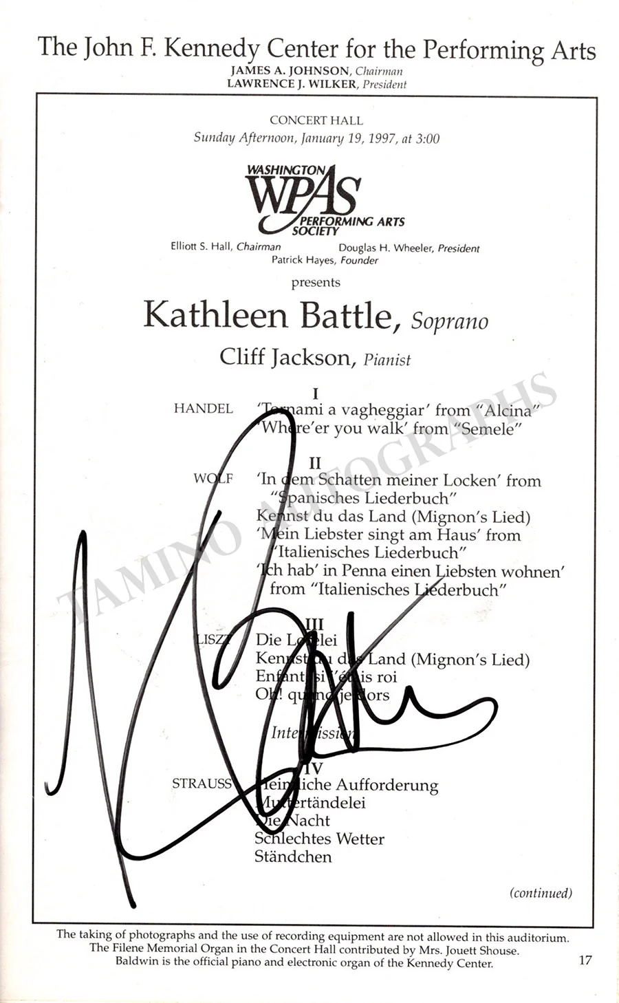 Battle, Kathleen - Signed Program Washington 1997