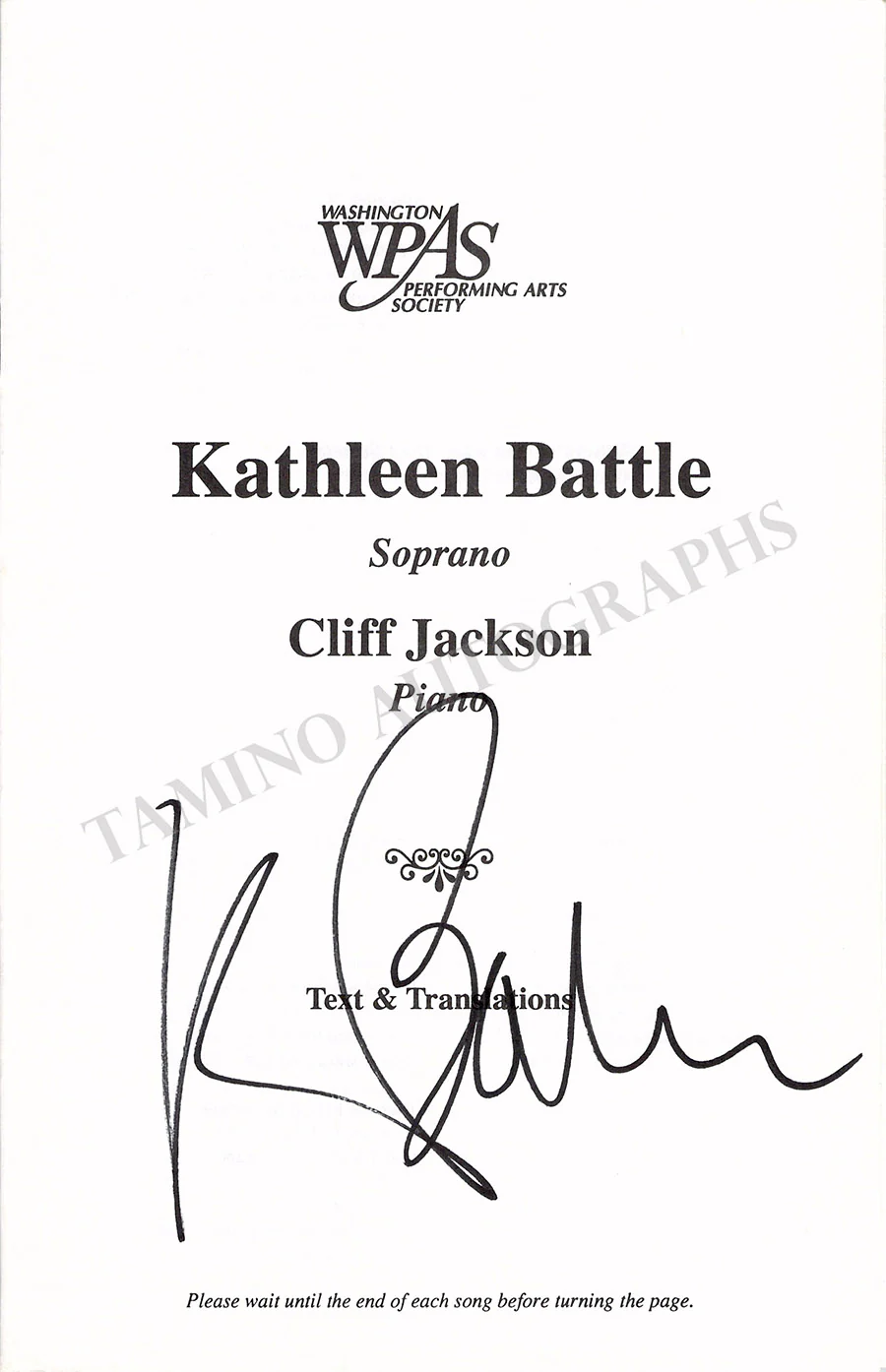 Battle, Kathleen - Signed Program Washington 1997 - Image 2