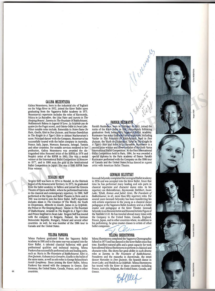 Kirov Ballet - US Tour 1989 Booklet Signed by Members - Image 7