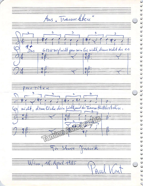Kont, Paul - Autograph Music Quote Signed 1985