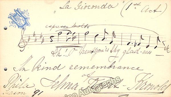 Kronold, Selma - Autograph Musical Quote Signed 1891