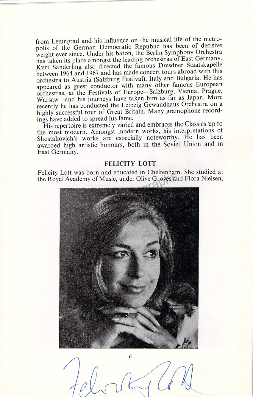 Sanderling, Kurt - Lott, Felicity - Double Signed Program Leeds 1978 - Image 2