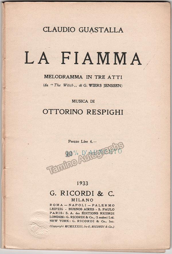 La Fiamma - World Premiere Program-Libretto 1933 - Image 2