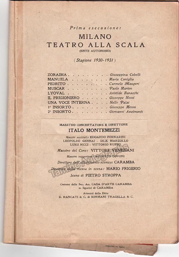 La Notte di Moraima - World Premiere Program-Libretto 1931 - Image 2
