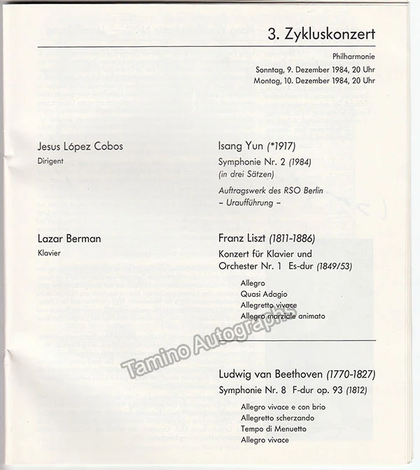 Berman, Lazar - Lopez-Cobos, Jesus - Signed Program Berlin 1984 - Image 4